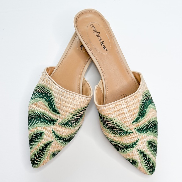 Comfort View Shoes - Comfort View Marley Woven Palm Leaf Pointed Toe Flats